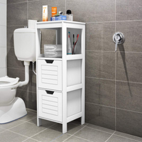 Tangkula Bathroom Floor Cabinet, Multifunctional Wooden Storage Cabinet with 2 Adjustable Drawers