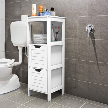 Tangkula Bathroom Floor Cabinet, Multifunctional Wooden Storage Cabinet with 2 Adjustable Drawers