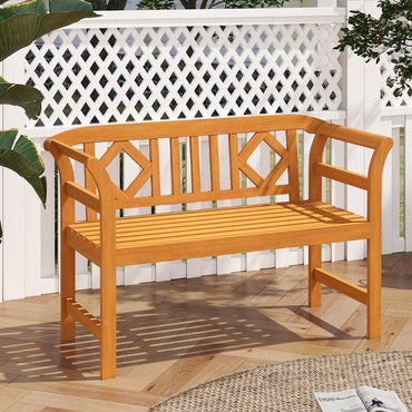 Tangkula Acacia Wood Outdoor Bench with Diamond Backrest