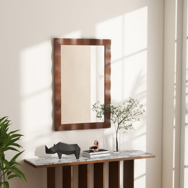 Tangkula 41.5" x 28" Farmhouse Wall Mirror, Rubber Wood Rustic Style Wall Mirror