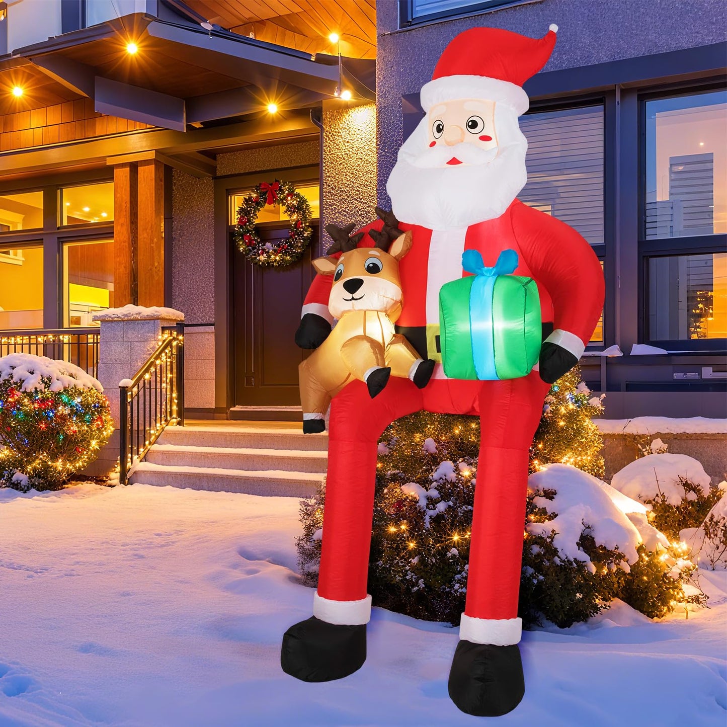 Décoration de Noël gonflable d'extérieur Père Noël 2,1 m Tangkula