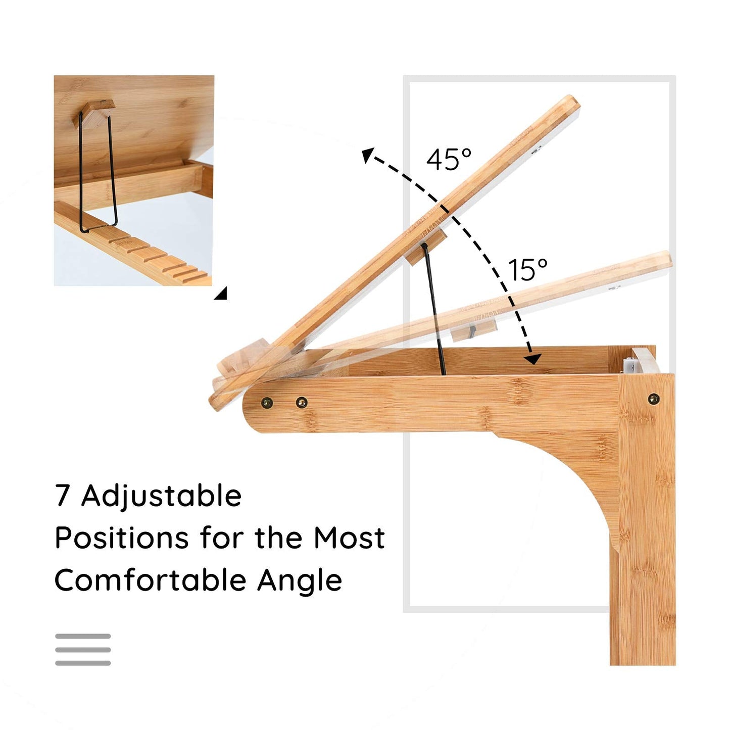 Bamboo TV Tray Sofa Side Table, 7 Angles Adjustable Couch Table