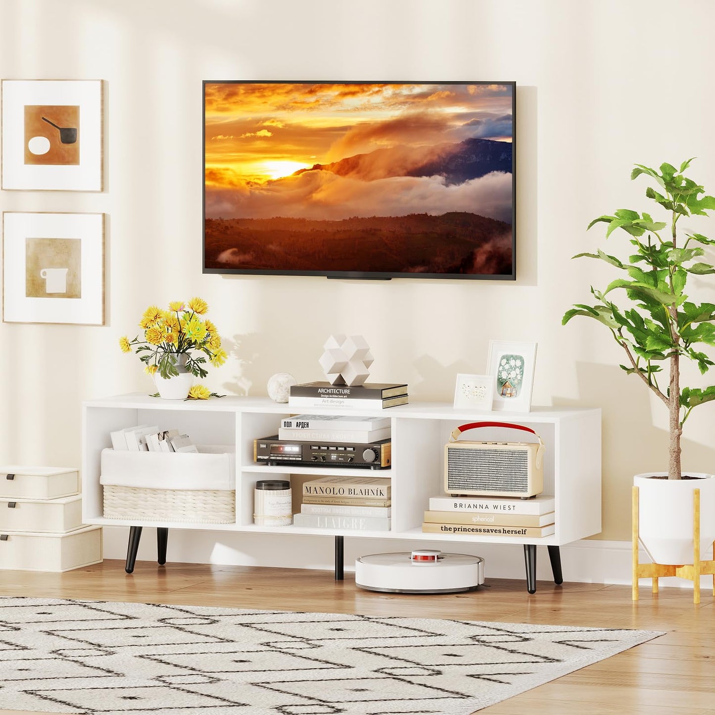 Tangkula White TV Stand for 55-Inch TV 47.5” TV Console Cabinet