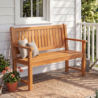 Tangkula 2-Seater Outdoor Wooden Bench with Slatted Seat