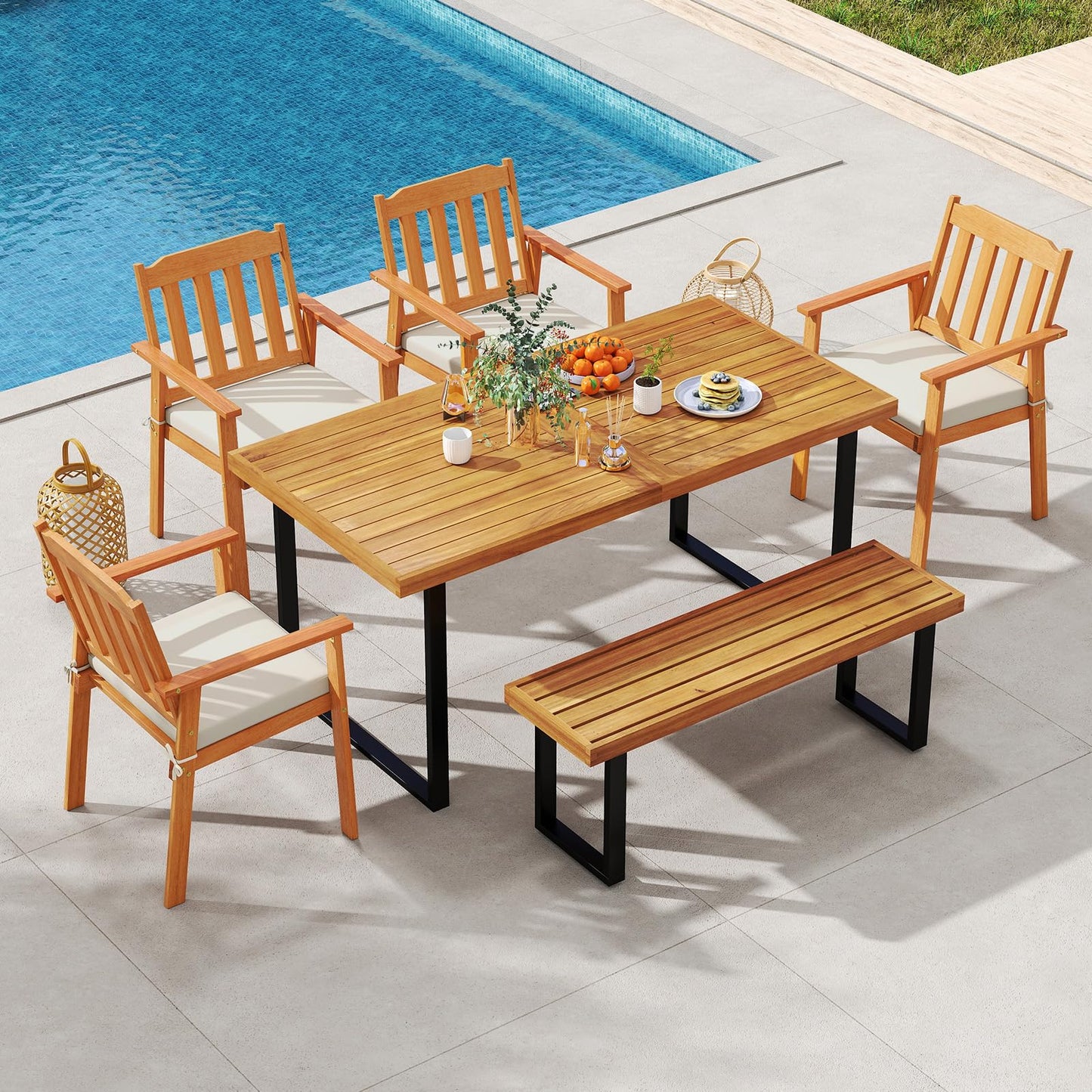 Tangkula 6 Pieces Patio Dining Table Set for Garden Yard Kitchen