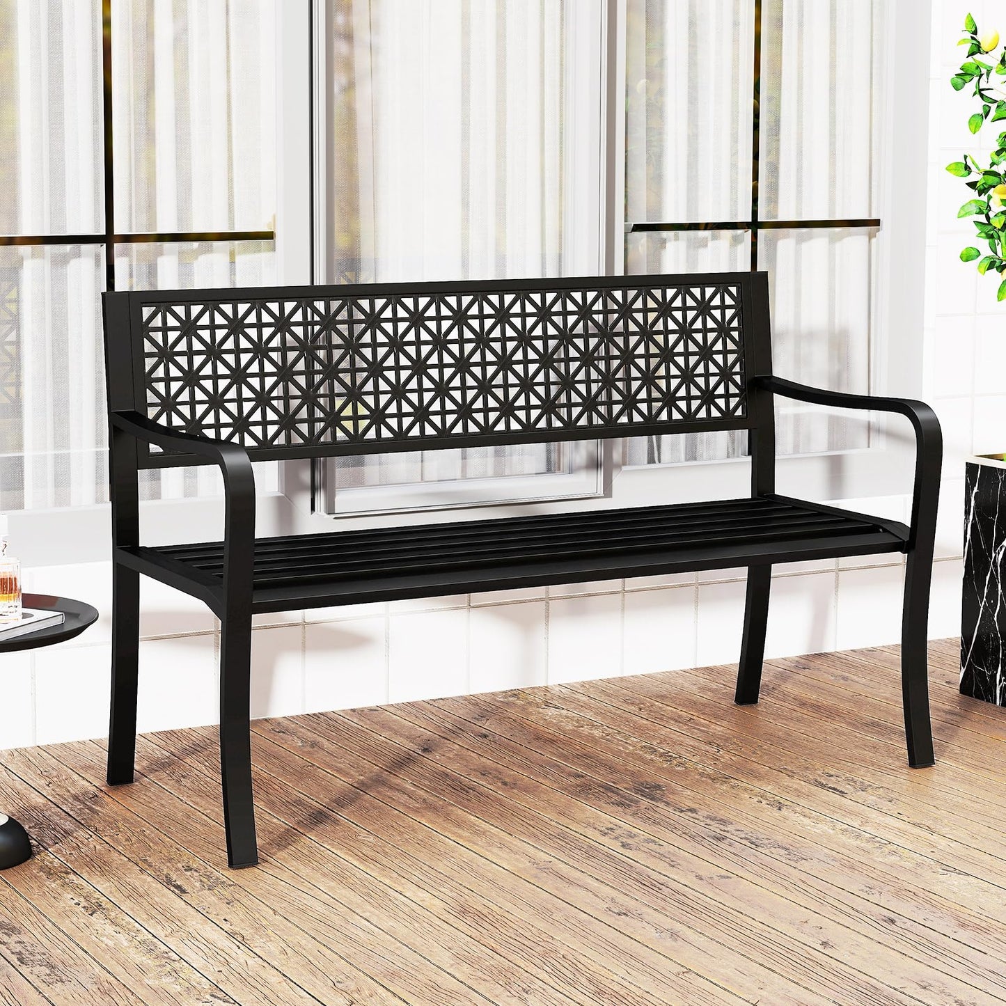 Tangkula Metal Outdoor Park Bench 50 Inches Patio Garden Bench