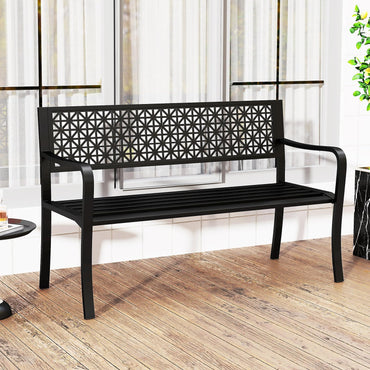 Tangkula Metal Outdoor Park Bench 50 Inches Patio Garden Bench