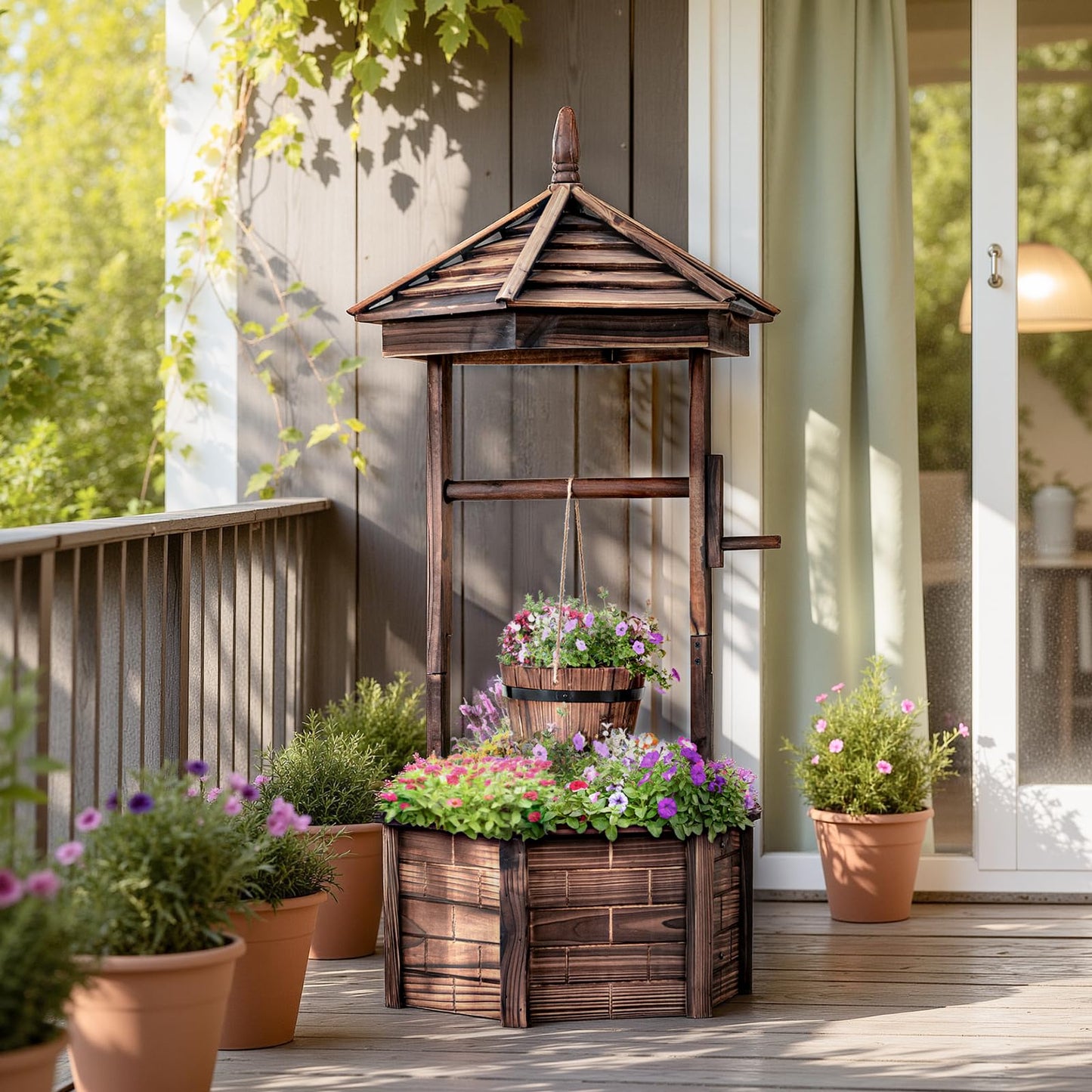 Jardinière puits à souhaits en bois style ancien Tangkula pour l'extérieur