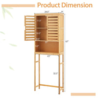Tangkula Over The Toilet Storage Cabinet Tall Natural Bamboo Bathroom Shelf Over Toilet