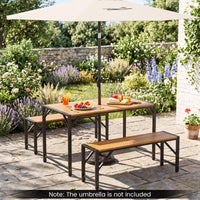 Tangkula Acacia Wood Outdoor Dining Table with 1.97” Umbrella Hole