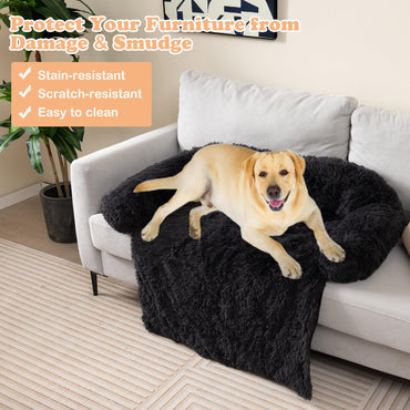 Tangkula Calming Dog Bed, Fluffy Plush Dog Mat Cover Protector for Couch with Detachable Washable Cover
