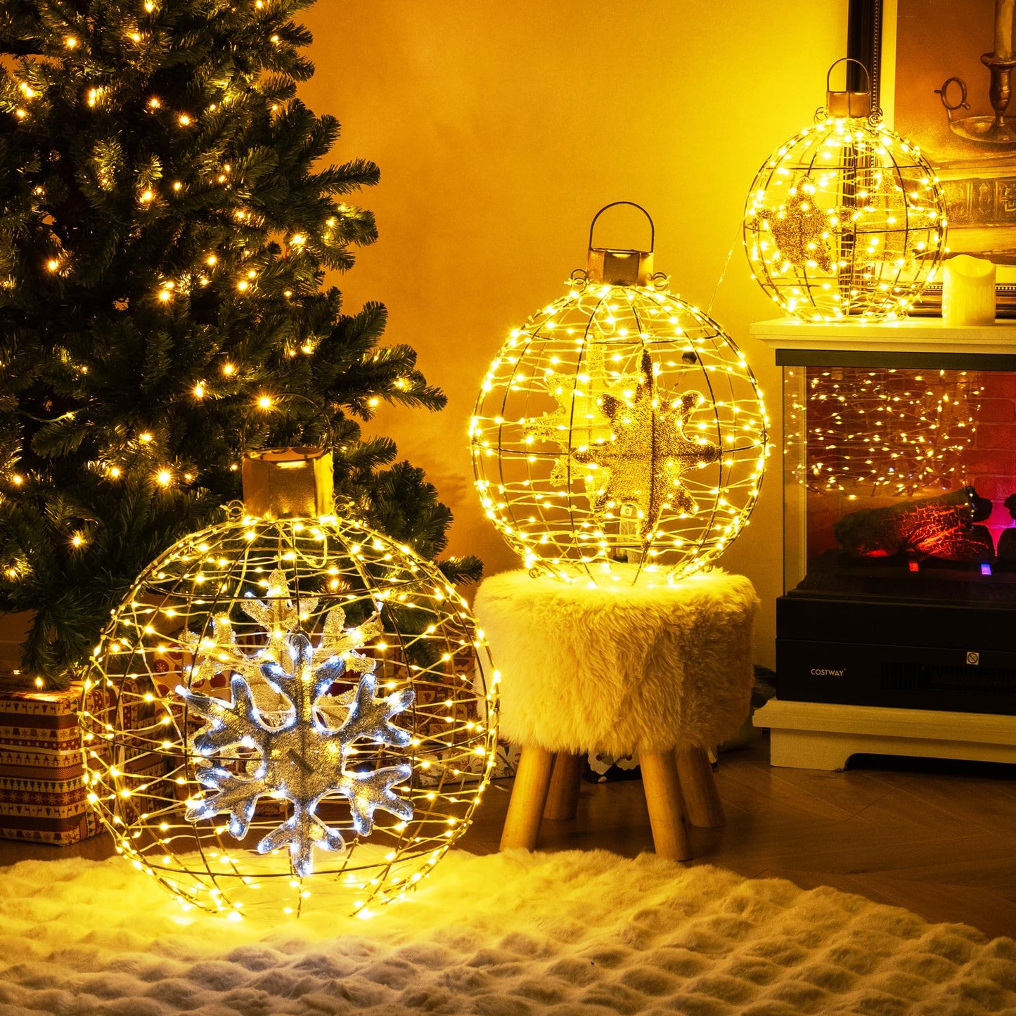 Tangkula 3 Sizes Christmas LED Lighted Sphere Balls, Holiday Globe Lights for Indoor/Outdoor Party Decorations ( 25"+21"+16" )