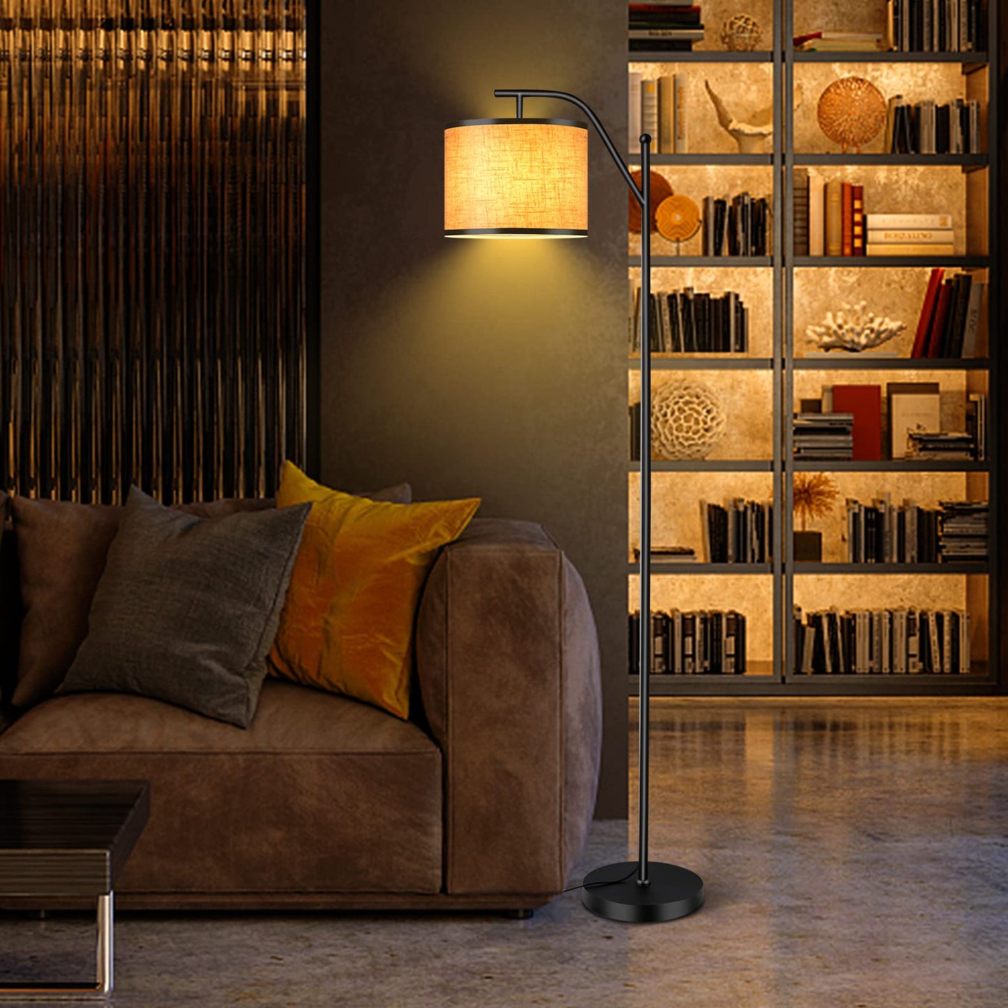 Tangkula Floor Lamp for Living Room with Arc Hanging Shade