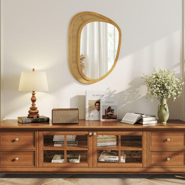 Miroir mural en rotin Tangkula (90 cm L x 64 cm l)