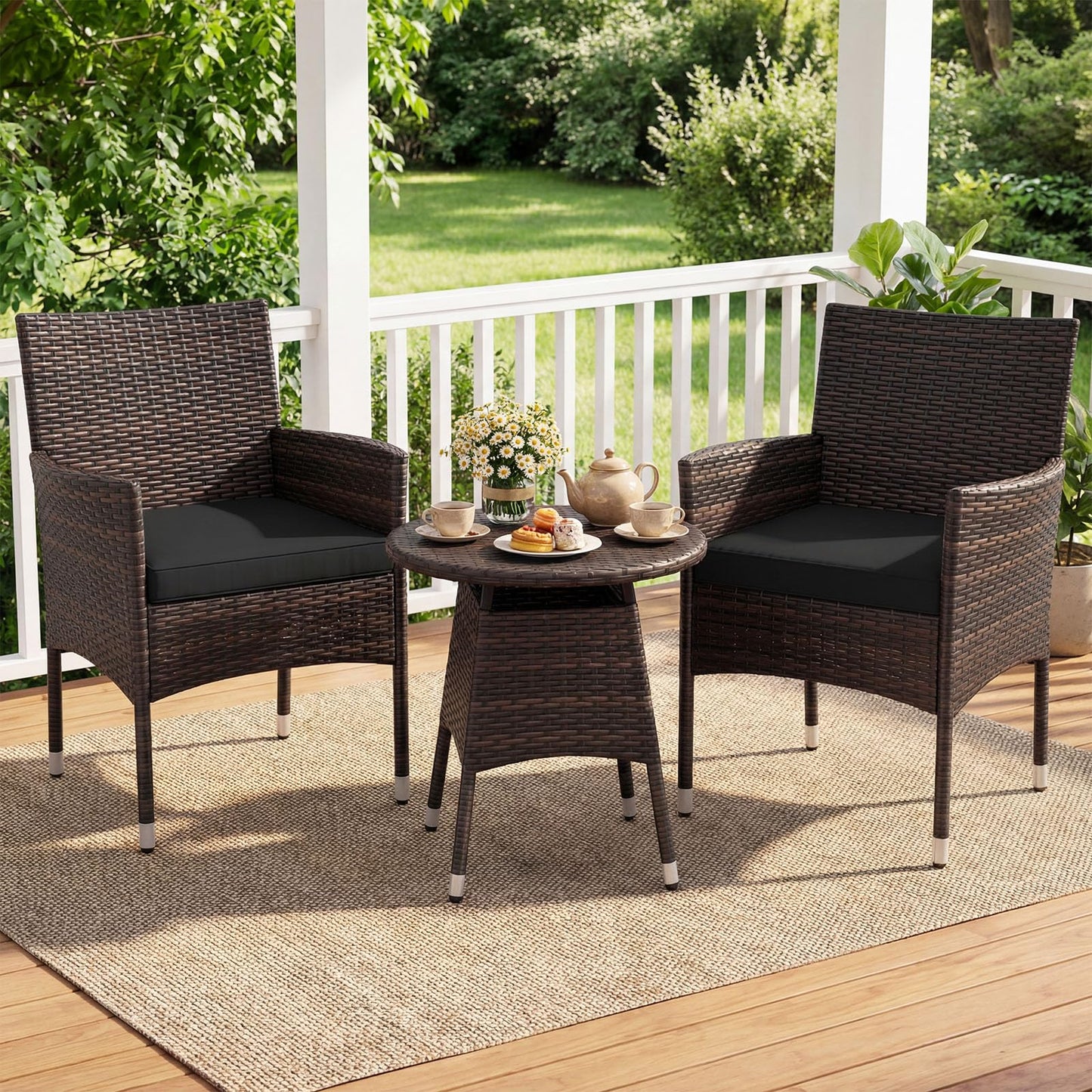 Tangkula 3 Piece Patio Furniture Set | Hand-Woven PE Wicker Conversation Set with Contoured Armchairs