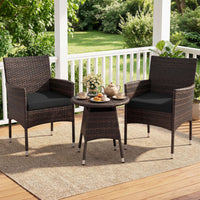 Tangkula 3 Piece Patio Furniture Set | Hand-Woven PE Wicker Conversation Set with Contoured Armchairs