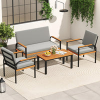 Tangkula Patio Furniture Set Outdoor Conversation Set with Acacia Wood Coffee Table