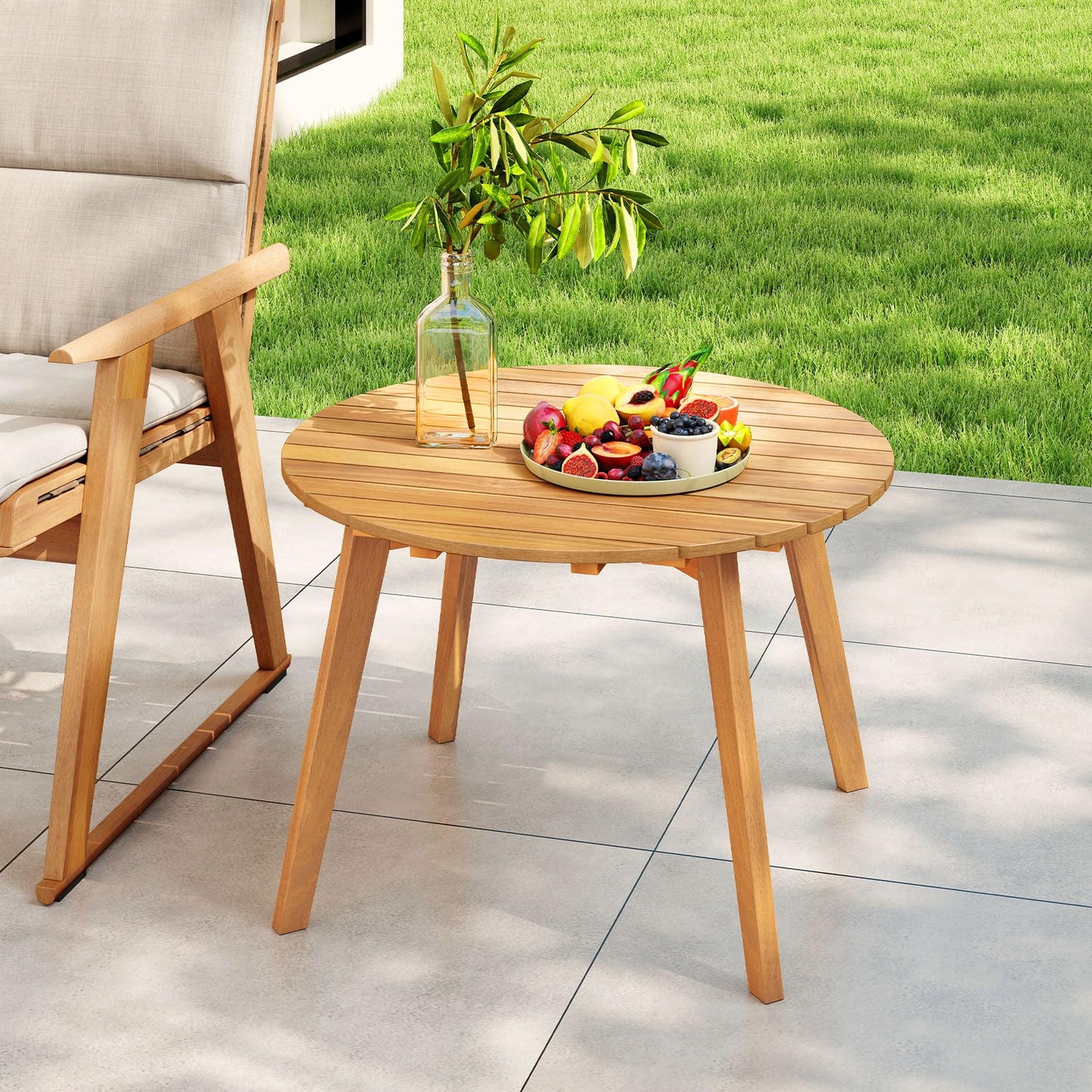 Tangkula Table d'appoint d'extérieur de 24,5 pouces en bois d'acacia, table de bistrot ronde d'appoint pour terrasse