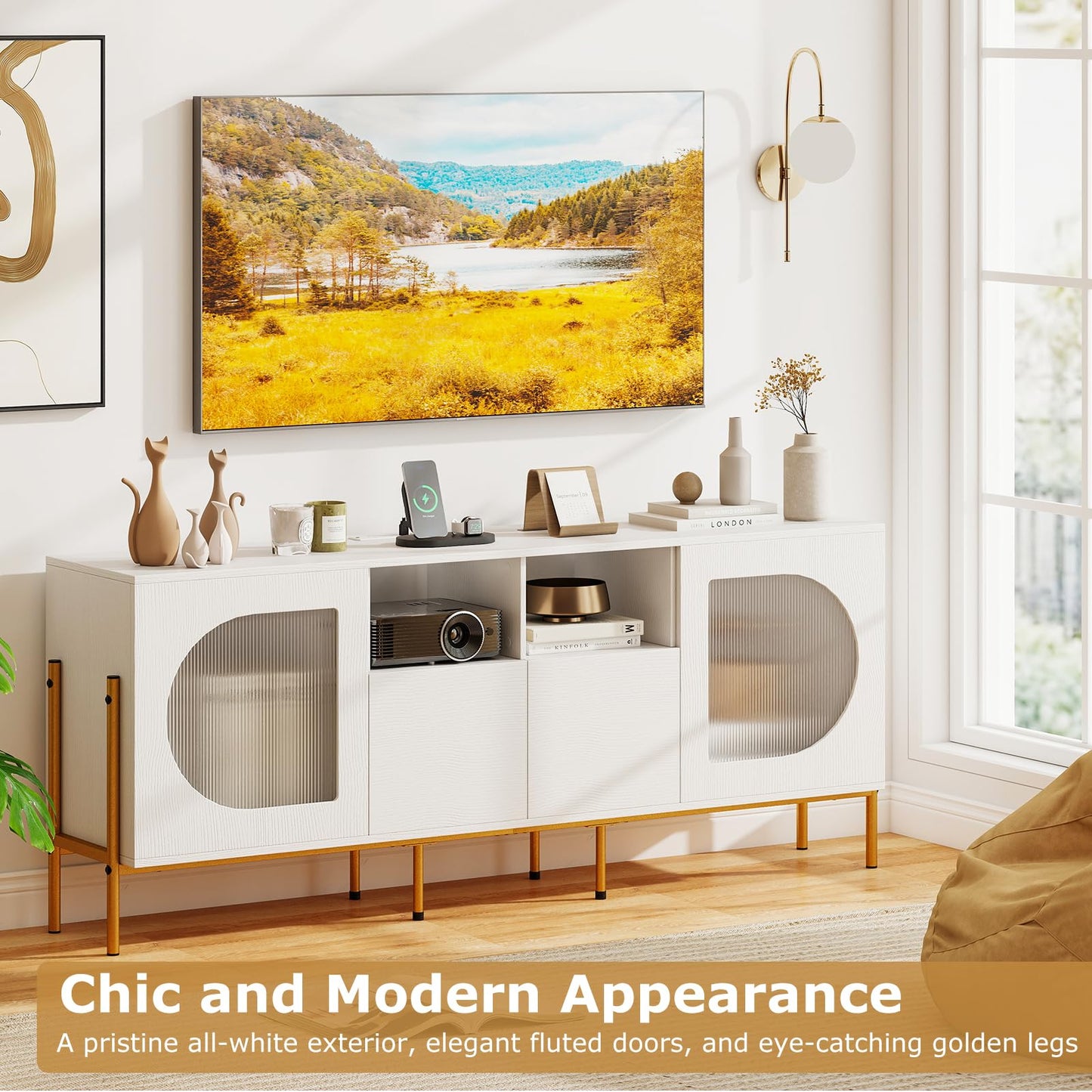 Tangkula 65”L White TV Stand for 55”-70” Televisions