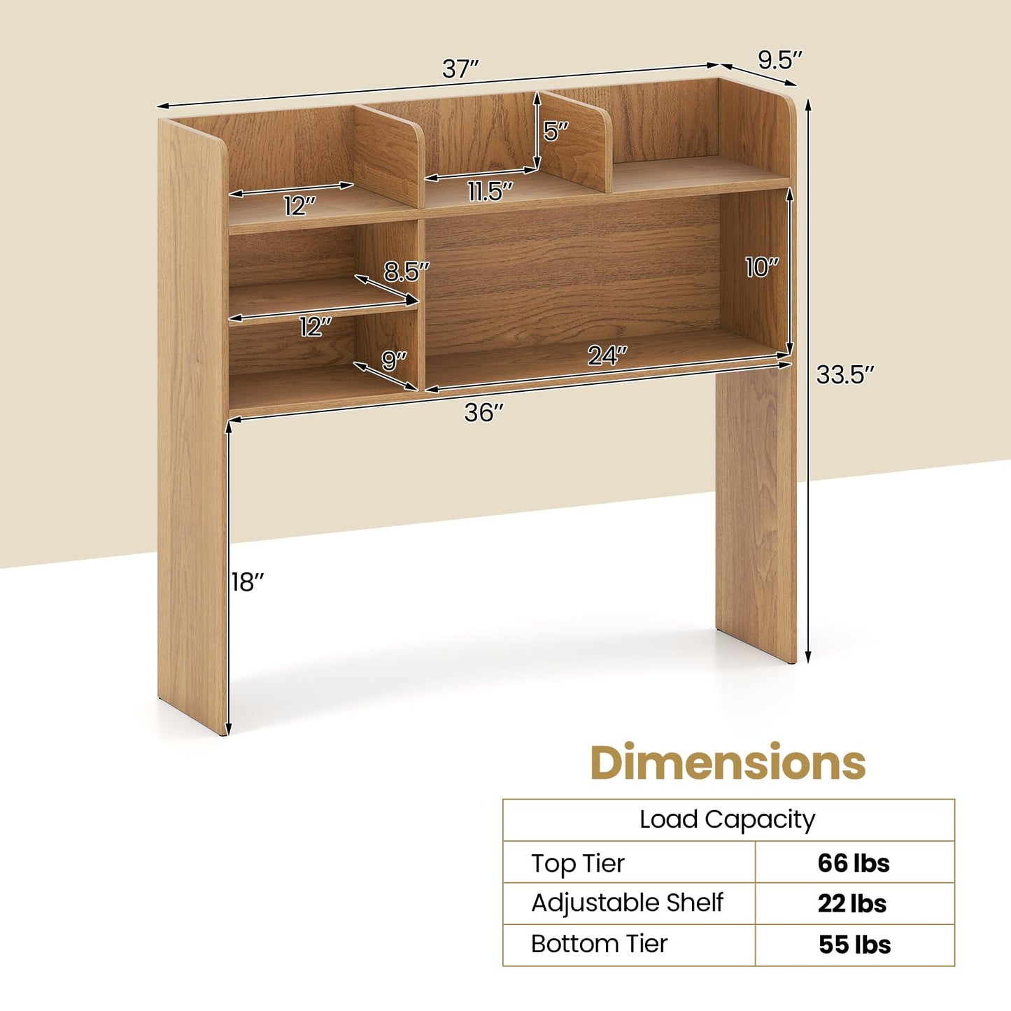 Tangkula Desktop Bookshelf Countertop Storage Hutch with 6 Storage Shelves
