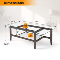 Tangkula Table basse rectangulaire à 2 niveaux de 106,7 cm avec étagère de rangement et pieds en bois d'hévéa massif