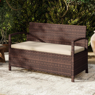 Tangkula 42 Gallon Outdoor PE Rattan Bench with Storage & Cushion