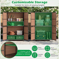 Tangkula Rattan Outdoor Storage Cabinet with 2 Adjustable Shelves