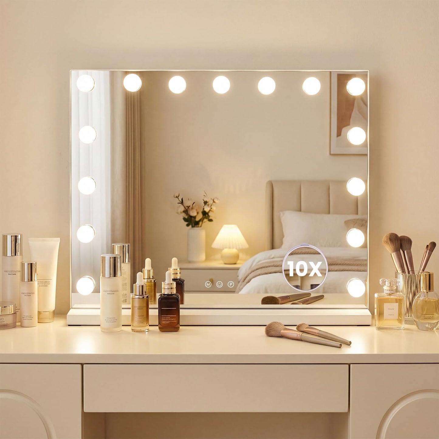 Miroir de maquillage éclairé Tangkula 18" x 23" avec grossissement 10x et 3 modes d'éclairage à intensité variable
