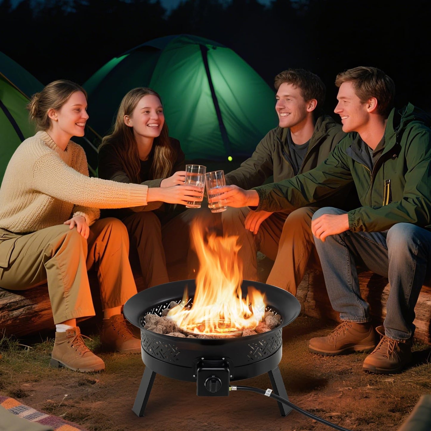 Tangkula Portable Propane Fire Pit with Carry Strap Lid & Folding Legs Tank Base Holder