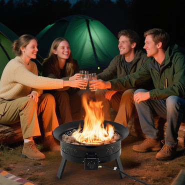 Tangkula Portable Propane Fire Pit with Carry Strap Lid & Folding Legs Tank Base Holder