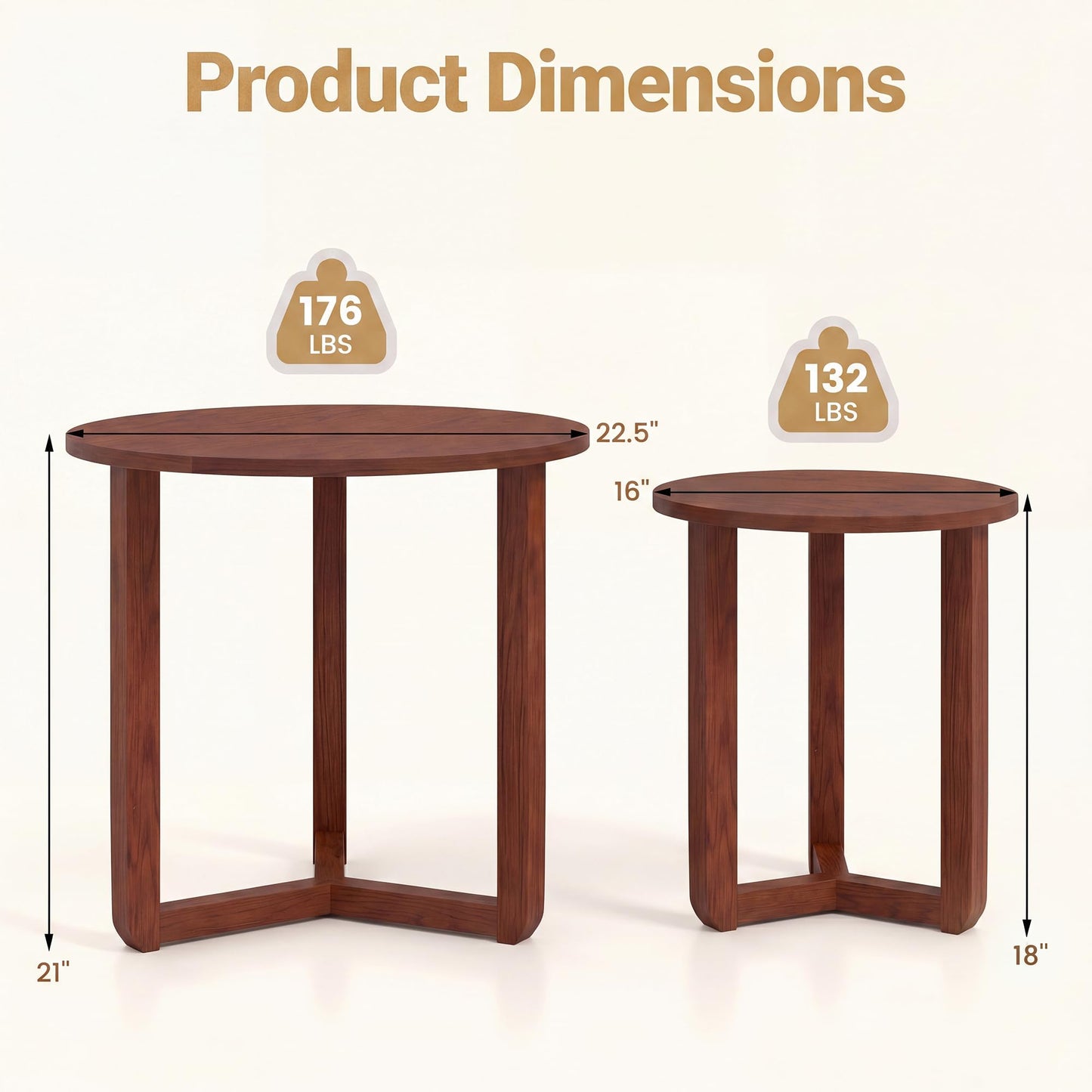 Tangkula Round Nesting Coffee Table Set of 2 with Solid Rubber Wood Tripod Legs