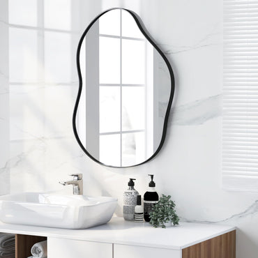 Miroir mural asymétrique Tangkula, grand miroir mural élégant de forme irrégulière avec panneau arrière de qualité supérieure