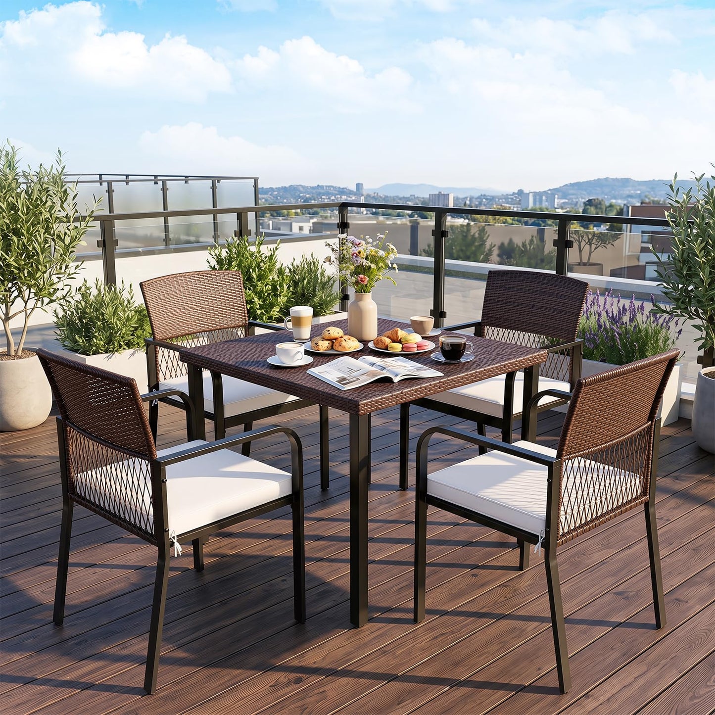 Tangkula PE Wicker Outdoor Dining Chairs Set of 4
