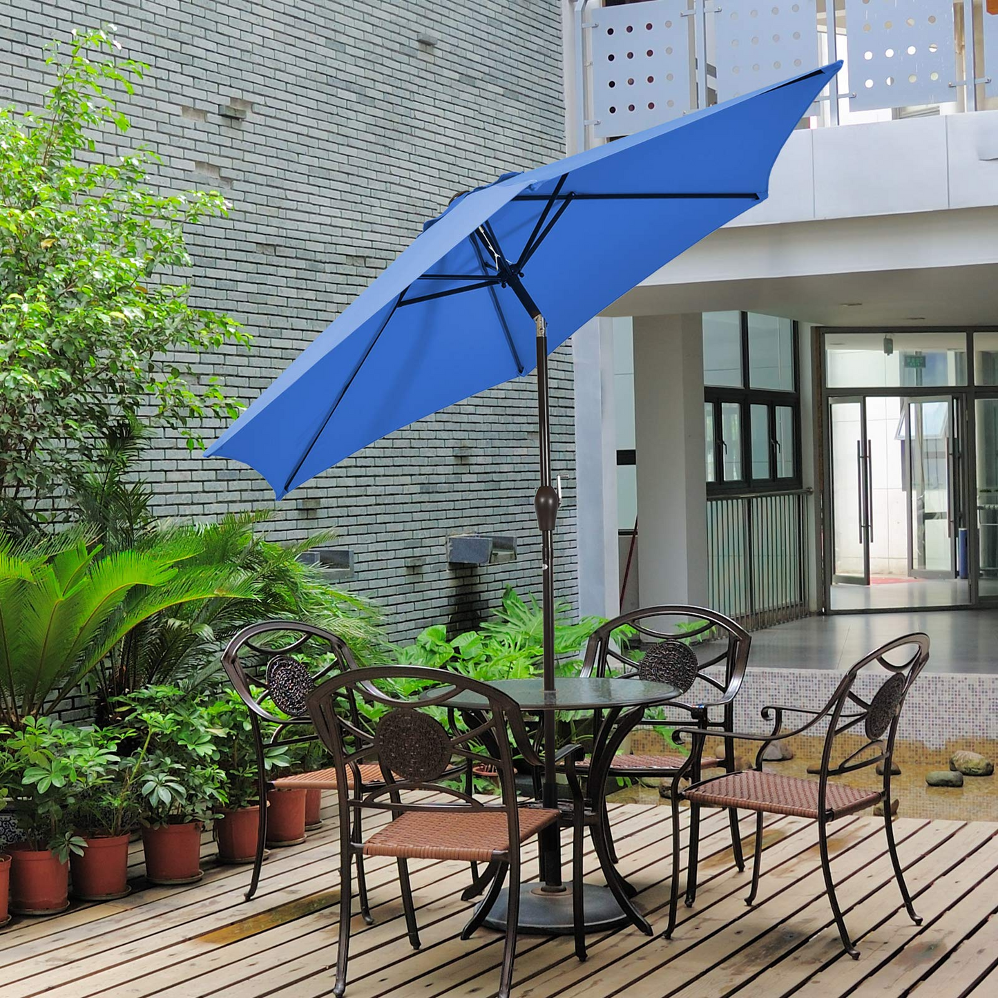 Tangkula 9FT Patio Umbrella, Outdoor Market Table Umbrella with Push Button Tilt Adjustment, Crank & 6 Sturdy Ribs for Garden