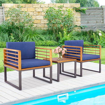 Tangkula 3 Pieces Acacia Wood Patio Bistro Set