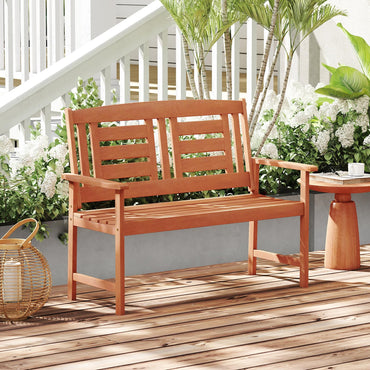 Tangkula Patio Wood Bench Garden Armrest Loveseat with Inclined Backrest
