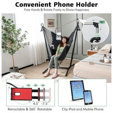 Tangkula Hammock Chair with Stand, Bohemian Style Height Macrame Swing Chair with Stand