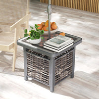 Tangkula 21.5 Inches Outdoor PE Rattan Side Table, All Weather Patio Square End Table with Resin Tabletop