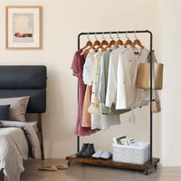 Tangkula Industrial Pipe Style Rolling Garment Rack Clothes Rack with Wood Shelf