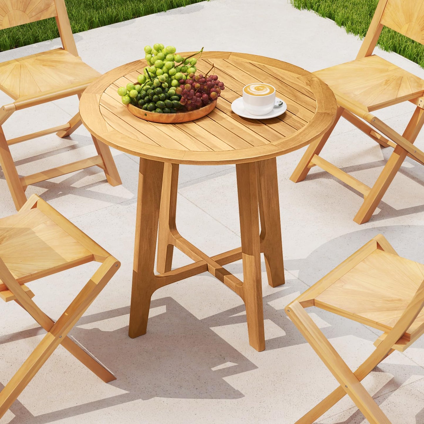 Tangkula 31.5" Round Patio Dining Table with Slatted Tabletop