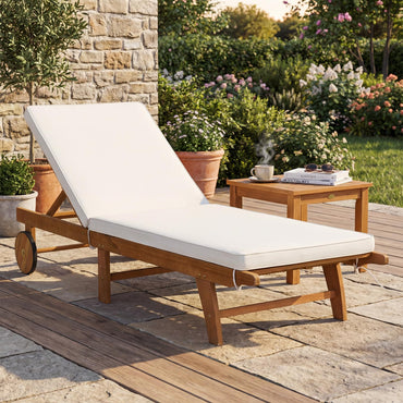 Tangkula Folding Patio Eucalyptus Wood Chaise Lounge with 5-Level Adjustable Backrest (1/2)