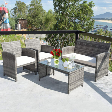 Tangkula 4/8 PCS Wicker Patio Conversation Set, Outdoor Rattan Sofas with Table Set