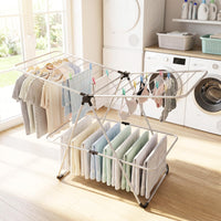 Tangkula 2-Level Heavy-Duty Aluminum Laundry Drying Rack Collapsible with Height-Adjustable Wings
