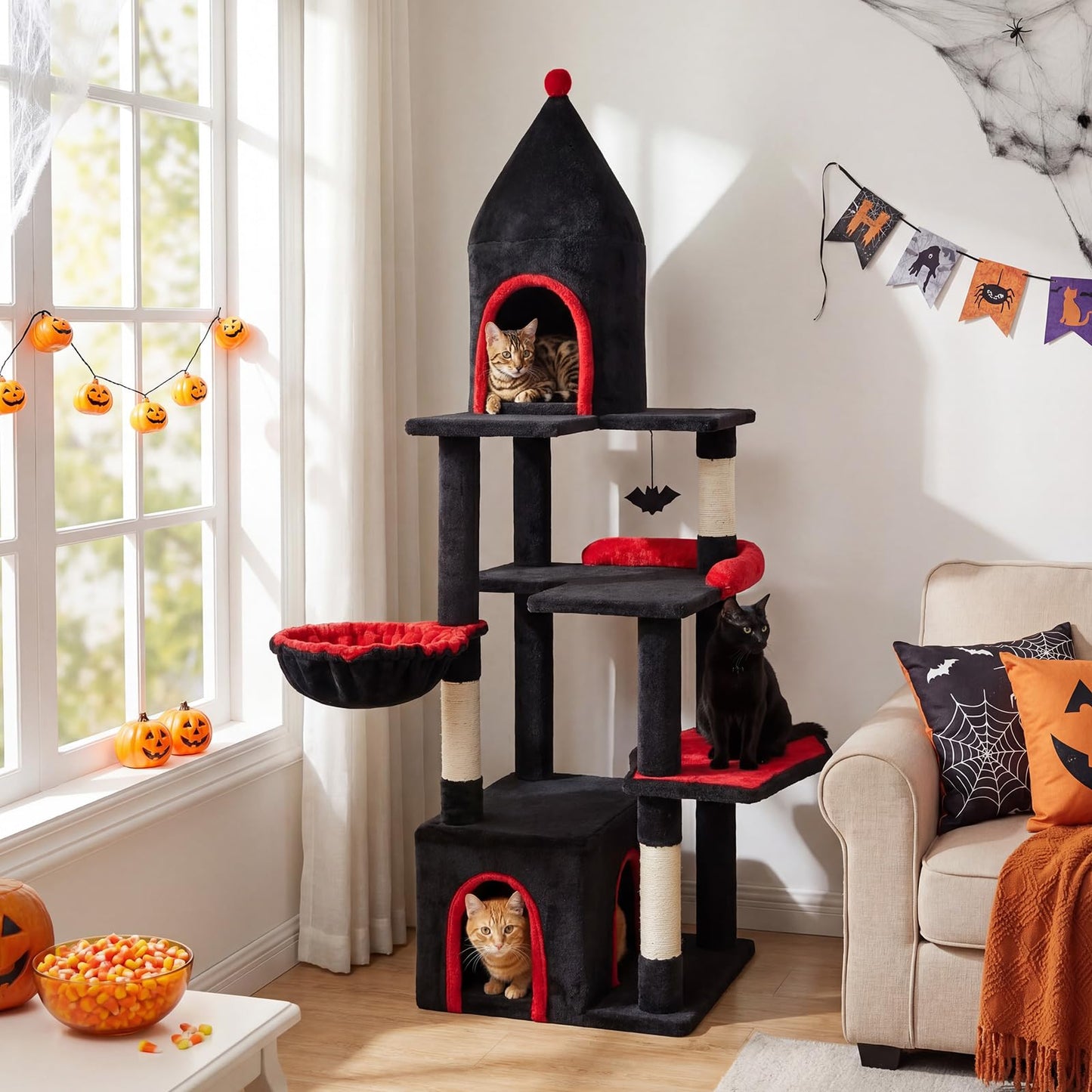 Tangkula 63 Inch Gothic Cat Tree for Indoor Large Cats 20+ LBS