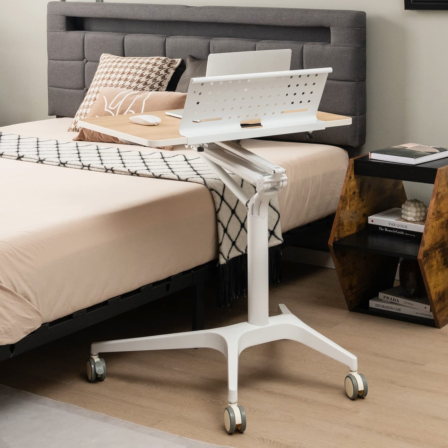 Tangkula Mobile Standing Desk, Height Adjustable Sit to Stand Desk with Detachable Holder
