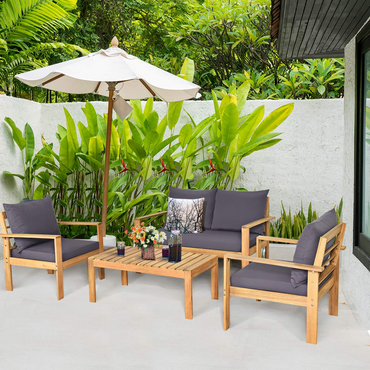 Tangkula Outdoor Conversation Sofa and Table Set with Water Resistant Cushions