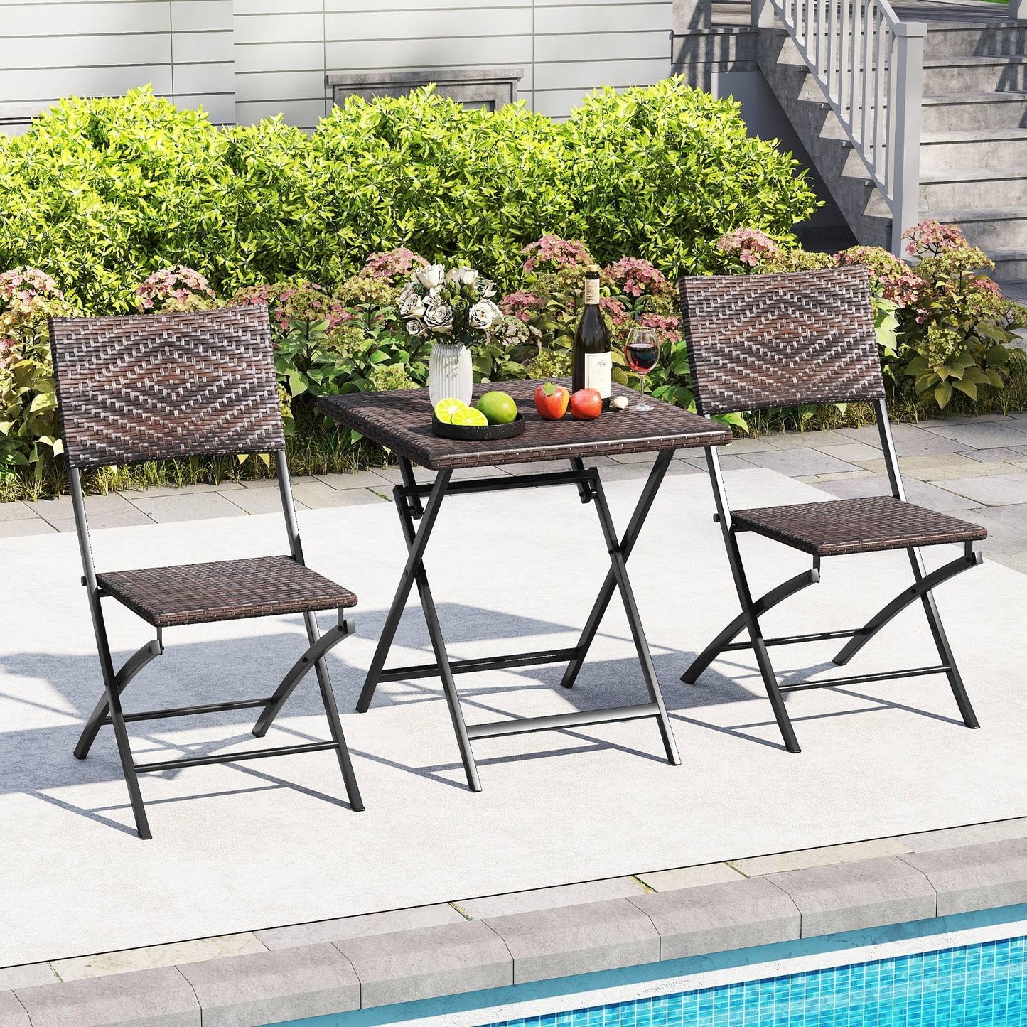 Tangkula 3 Piece Outdoor Folding Bistro Set