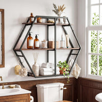 Tangkula 3-Tier Geometric Bookcase with 4 S-Shaped Hooks & Heavy Duty Metal Frame