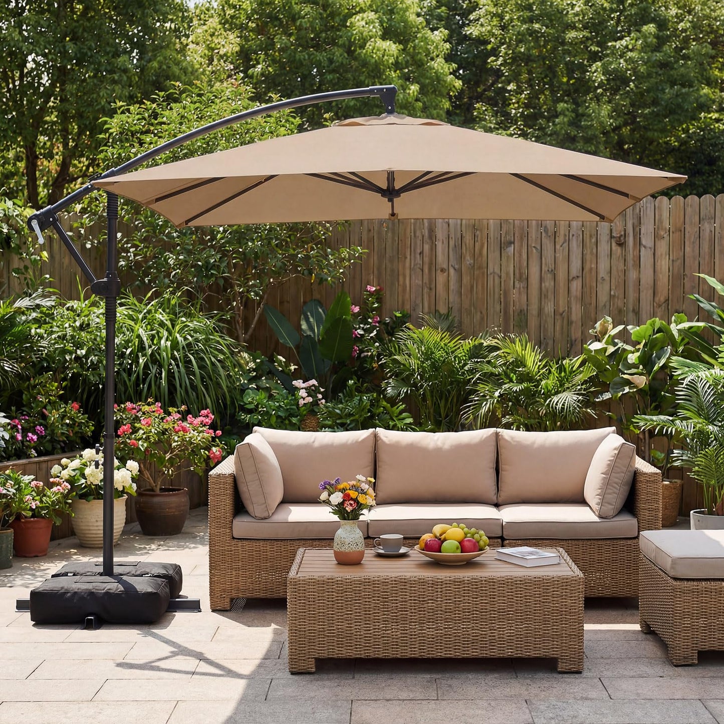 Tangkula 8x8 FT Patio Umbrella with Base Included Square Offset Cantilever 360 Degree Rotation