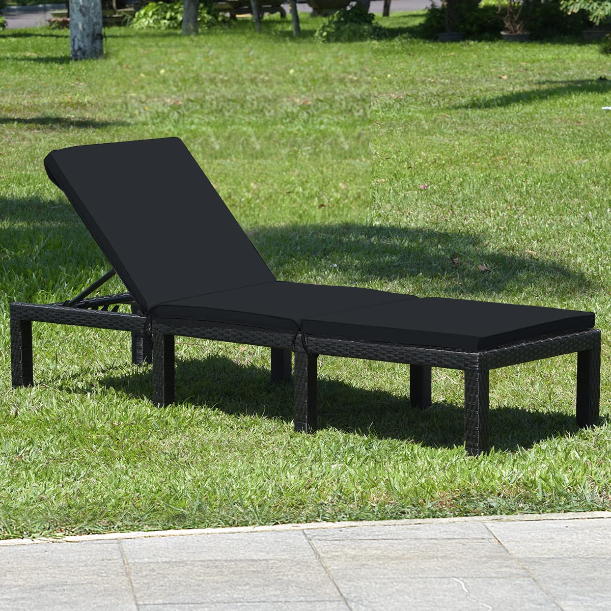 Tangkula Patio Wicker Lounge Chair, Outdoor Rattan Adjustable Reclining Backrest Lounger Chairs